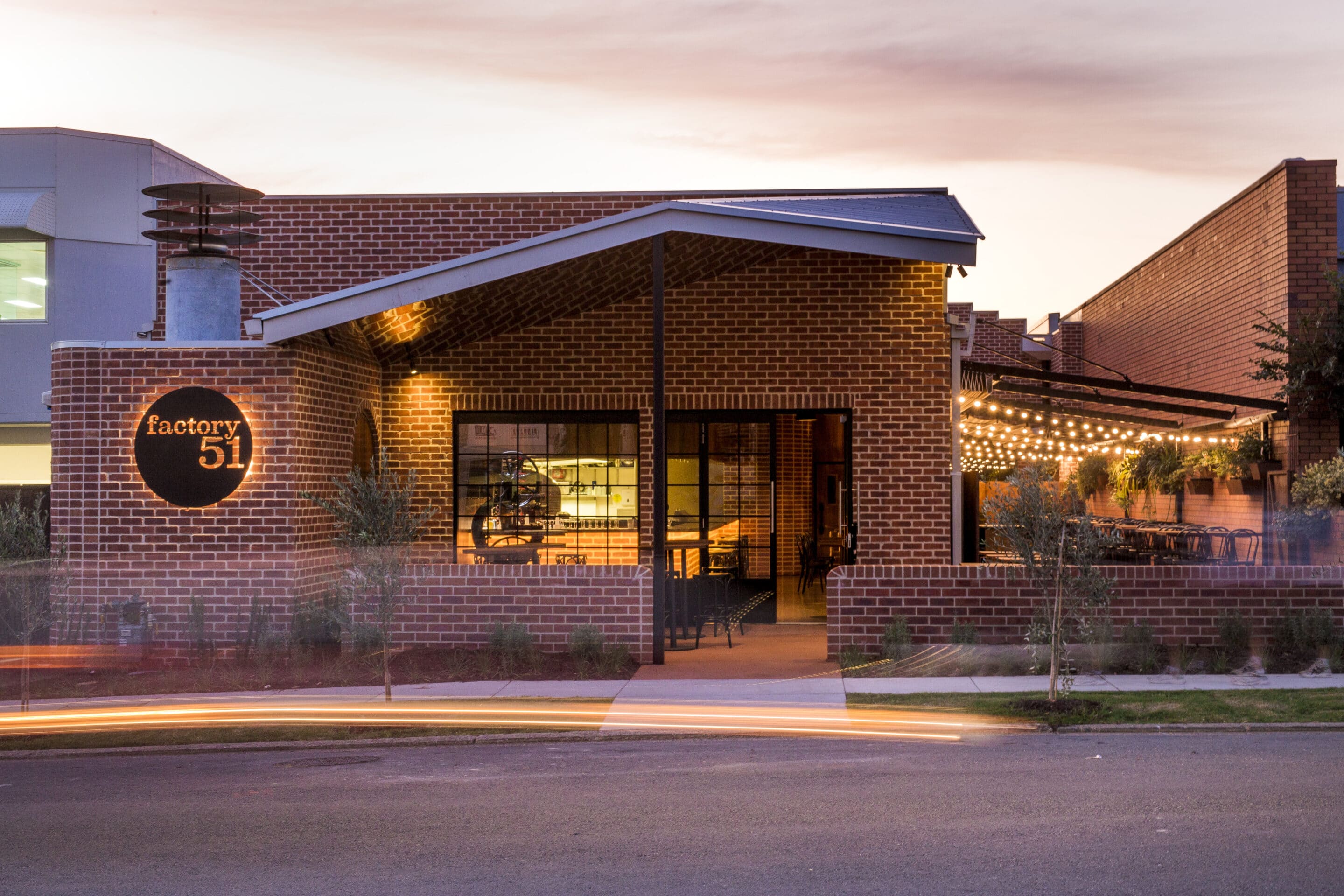 Factory 51 Italian Restaurant Brisbane Southside Venue Factory 51 Italian restaurant in Coorparoo Brisbane southside with red brick warehouse and festoon lighting