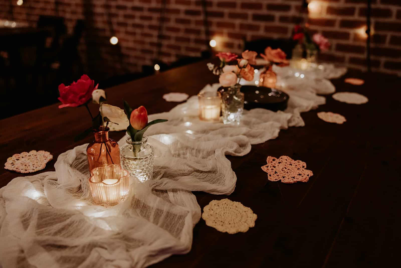 Wedding table styling with candles and flowers at Factory51 Brisbane