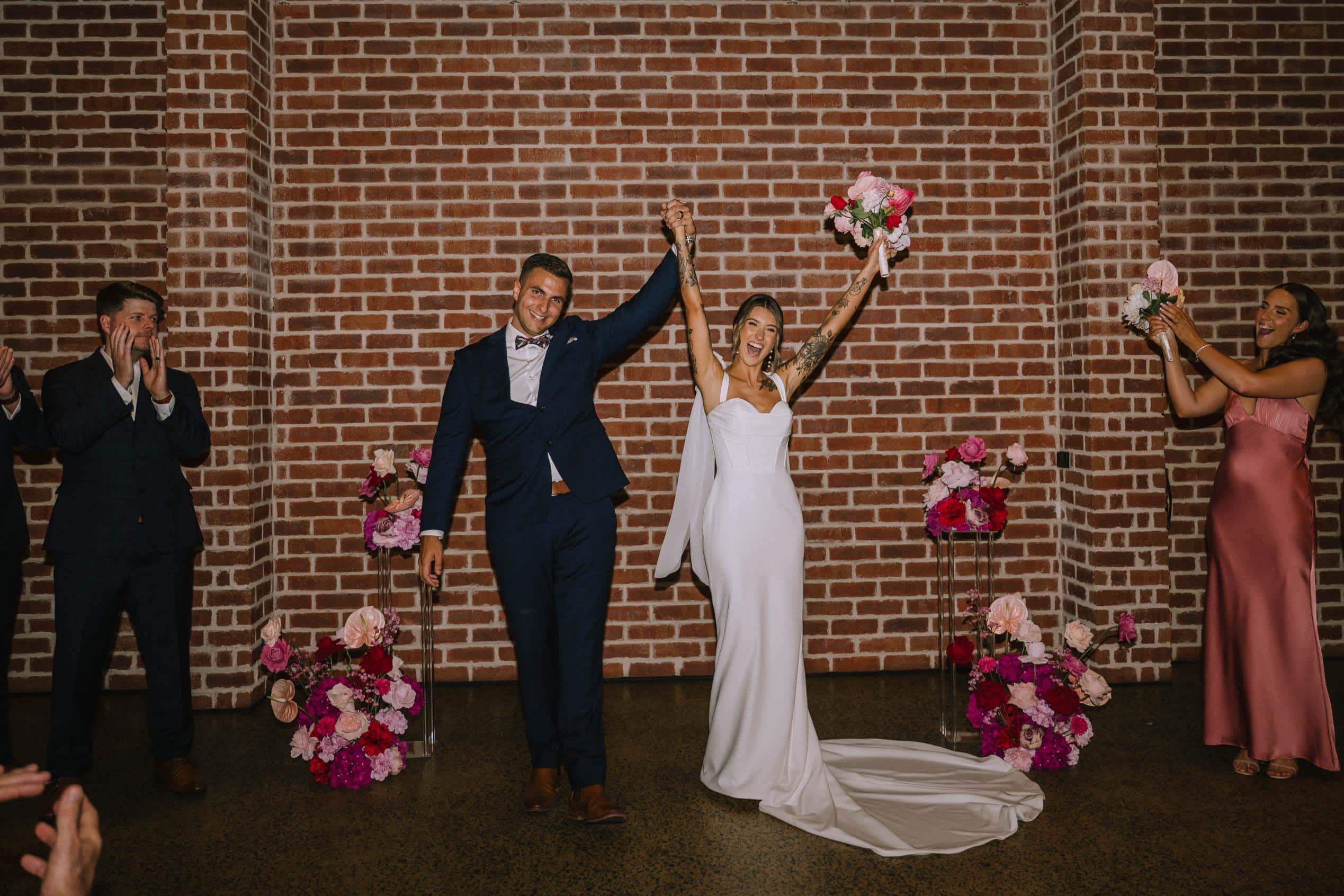 Indi and Jeremy Real Wedding Ceremony at Factory51 Indi and Jeremy celebrating after their wedding ceremony at Factory51 Coorparoo