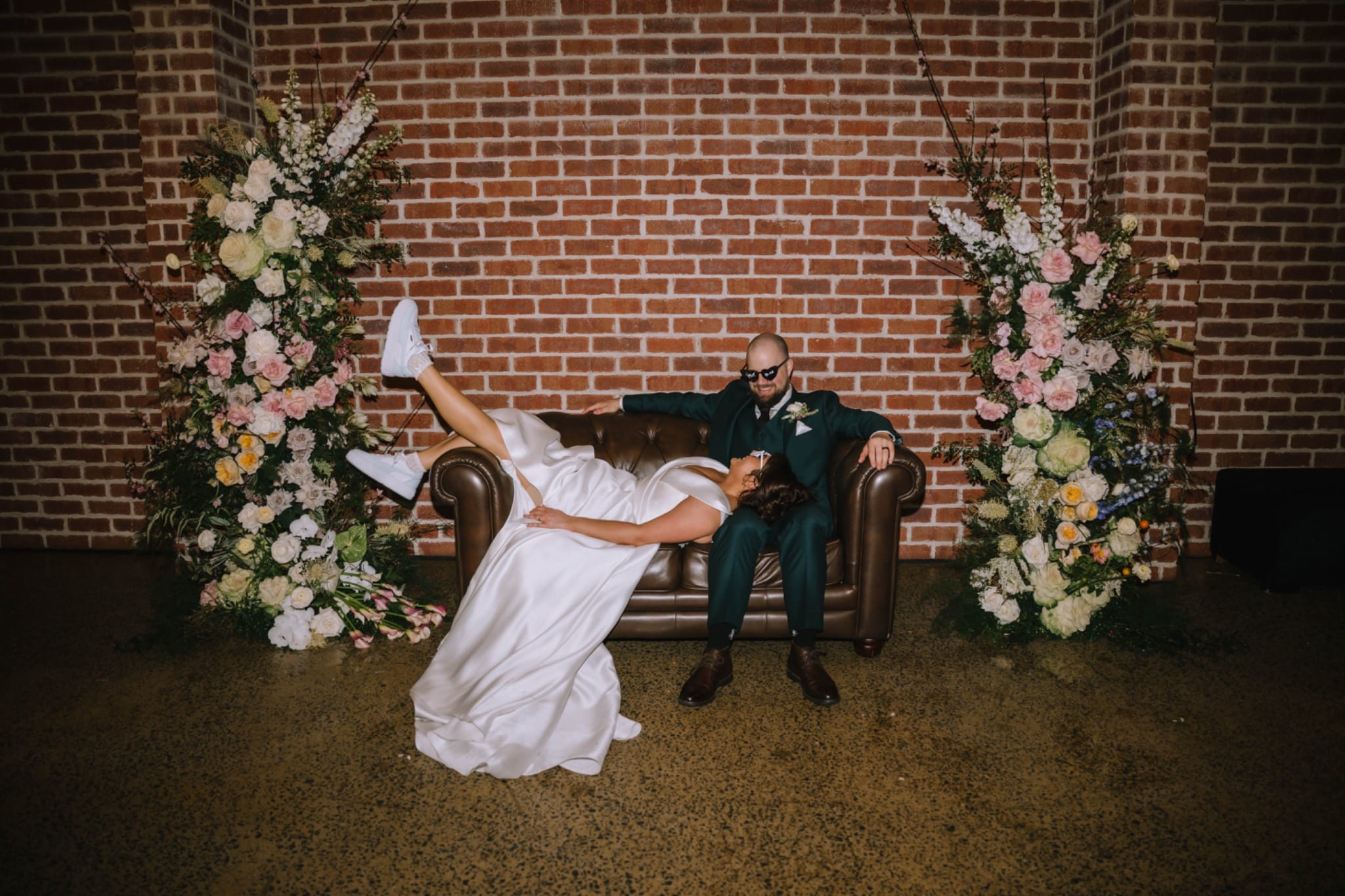 Teagan and Micheal Wedding Portrait at Factory51 Teagan and Micheal posing with wedding florals at Factory51 Brisbane