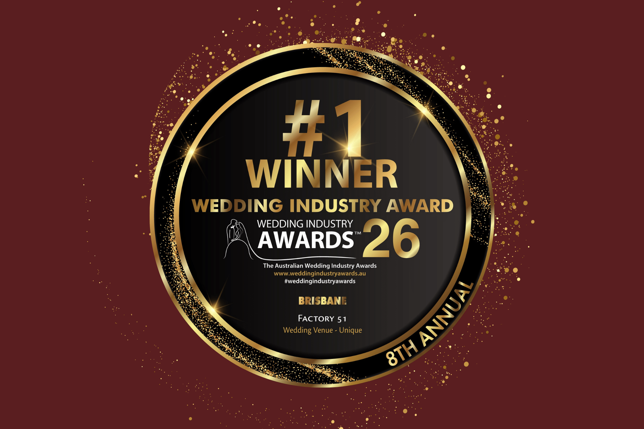 Factory51 Named Brisbane’s #1 Unique Wedding Venue An award plaque naming Factory51 as Brisbane's #1 Unique Wedding Venue